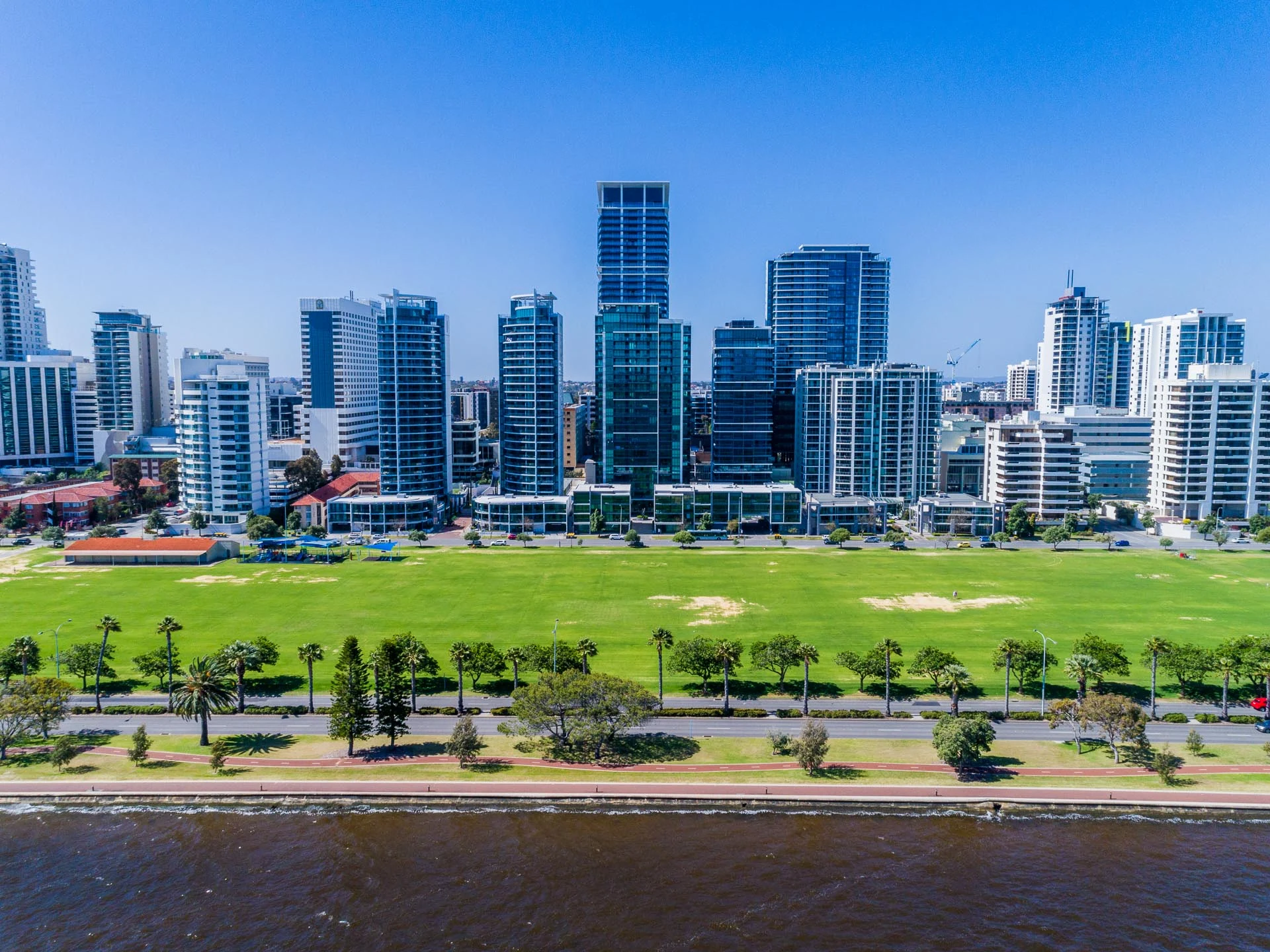 Perth’s city skyline across the Swan River
